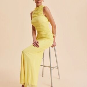 Commense Medium Yellow Mesh Ruched Sleeveless Dress NWT$39